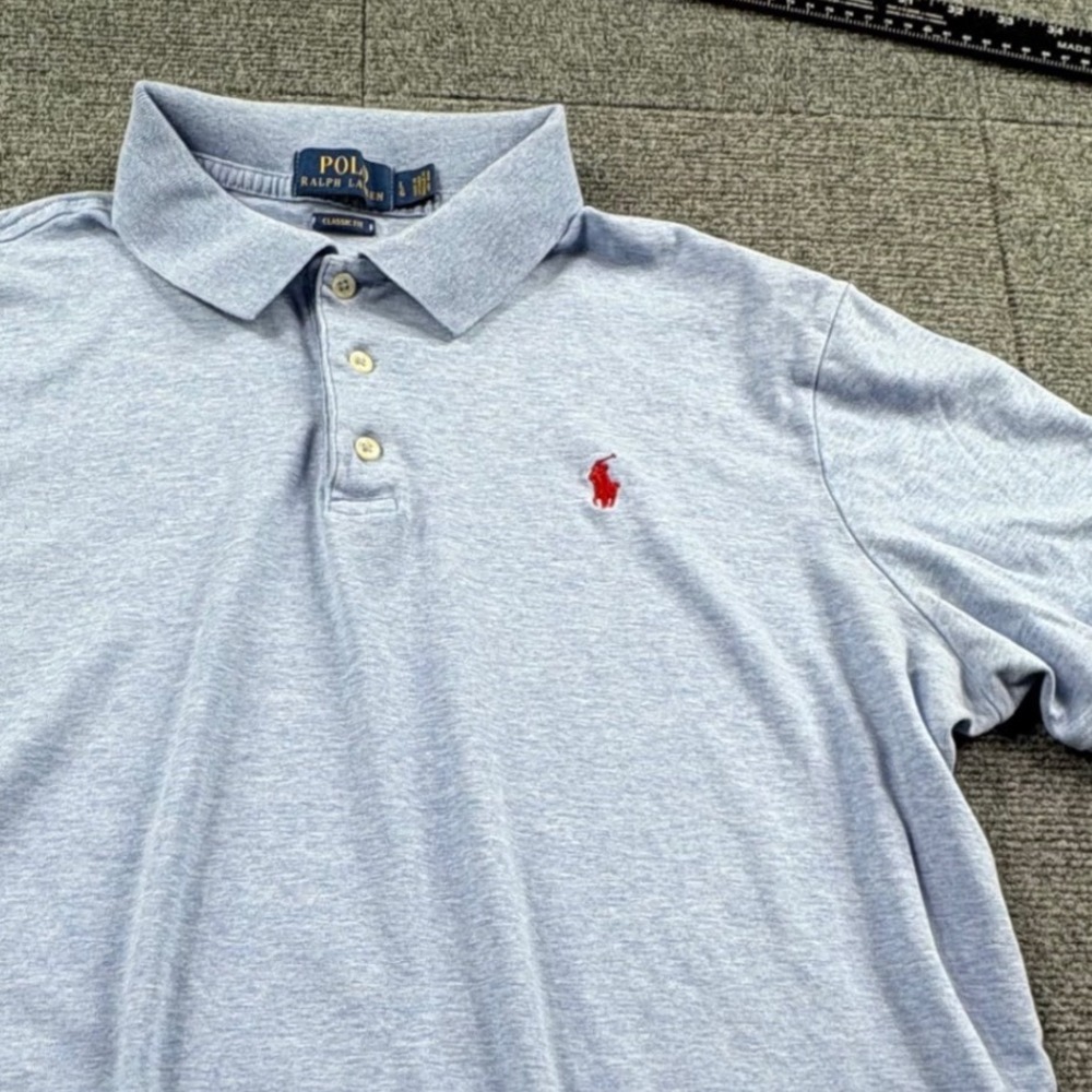 Polo Ralph Lauren Mens Large Blue Heather Classic Fit Short Sleeve Polo Shirt